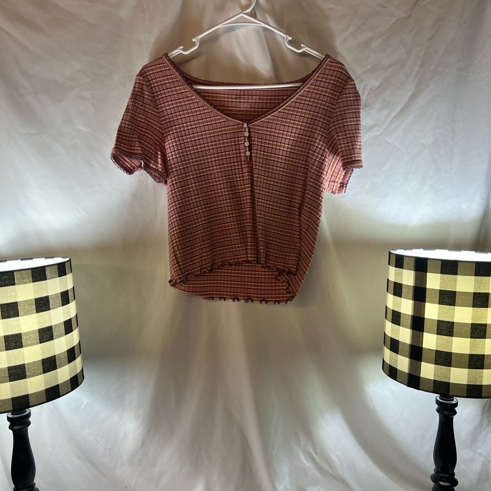 American Eagle Outfitters Pink Plaid Crop Top
